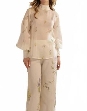 NEW KLEID fiona bubble sleeve blouse in cream garden multi